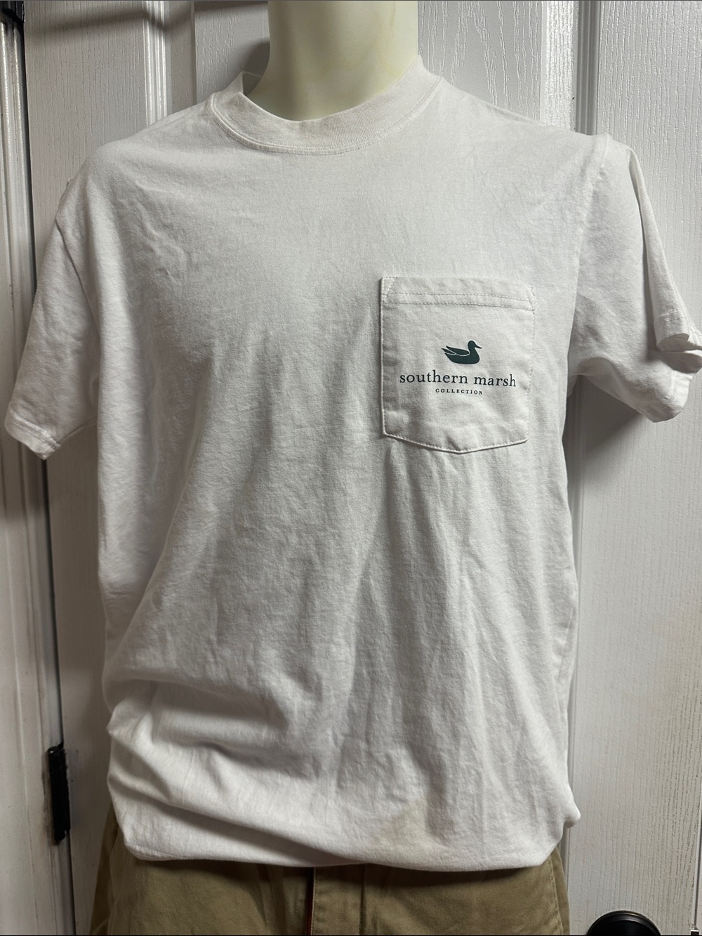 Southern Marsh White Pocket Tee with Green Logo
